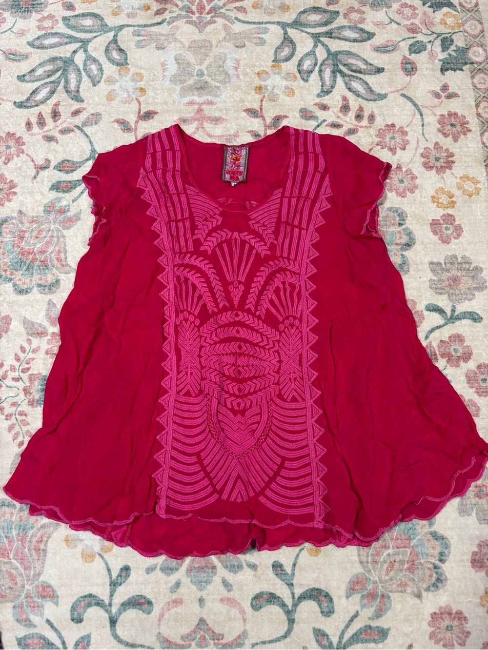 Johnny Was Fuchsia Embroidered Boho Tunic